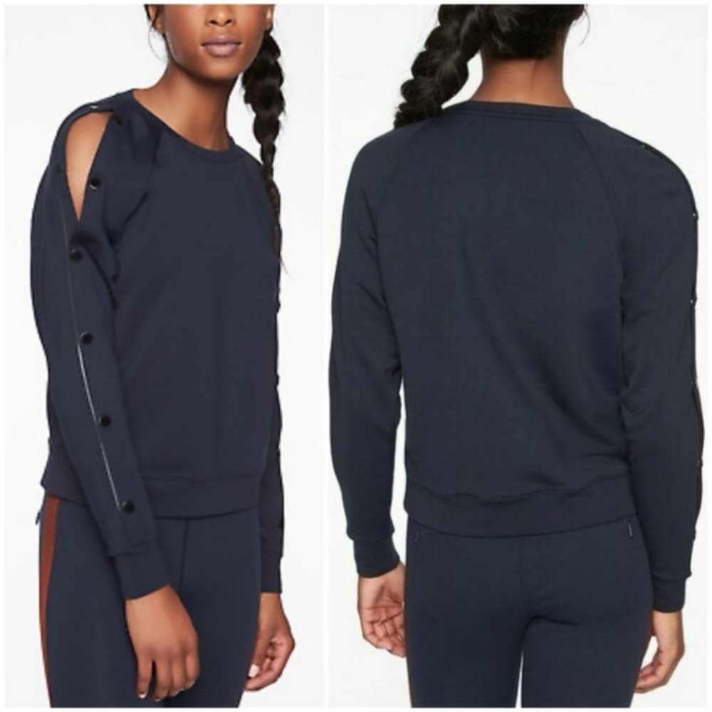 ATHLETA Snappy Sweatshirt Top in Navy Blue L